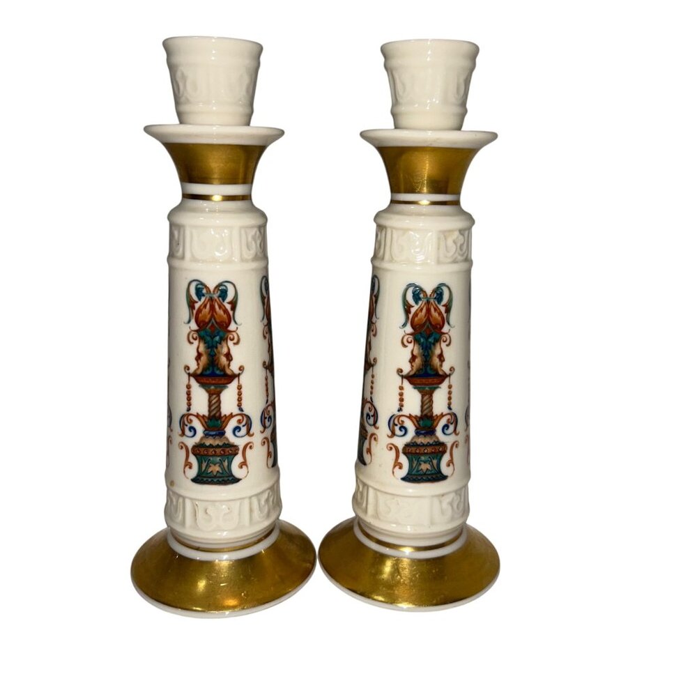 Vintage Lido Porcelain Candle Holders by Lenox With Gold Accents & Ornate Design